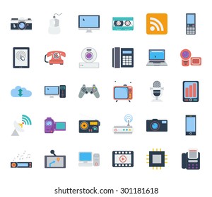 Devices icons set. Flat vector related icons set for web and mobile applications. It can be used as - logo, pictogram, icon, infographic element. Vector Illustration. 