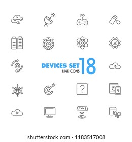 Devices icons. Set of  line icons. Networking, cloud storage, wireless charger. Modern technology and applications concept. Vector illustration can be used for topics like internet, innovation