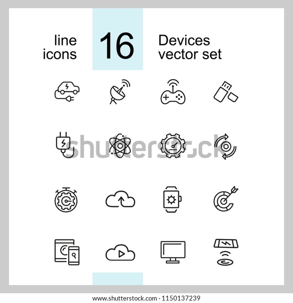 Devices icons. Set of  line icons. Networking,
cloud storage, wireless charger. Modern technology and applications
concept. Vector illustration can be used for topics like internet,
innovation