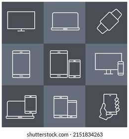 iconos de dispositivos configurados. símbolos de paquete de dispositivos elementos vectoriales para web infográfica