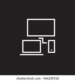 Devices line icon, outline vector pixel perfect illustration, linear pictogram isolated on black. Laptop, desktop, smartphone symbols