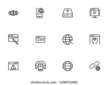 Devices line icon set. Set of line icons on white background. Globe, internet, gadget. Technology concept. Vector illustration can be used for topics like connection, progress