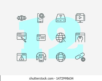 Devices line icon set. Set of line icons on white background. Globe, internet, gadget. Technology concept. Vector illustration can be used for topics like connection, progress