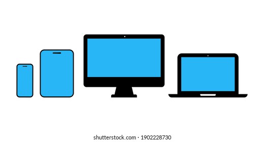 Devices line icons for responsive design. Vector set of smartphone, computer laptop or tab pad