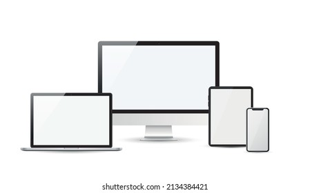 Devices mockup in realistic design on transparent background. iMac, laptop and iPhone Mock up.