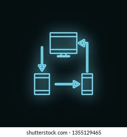 Devices, monitor, mobile, tablet, neon, icon. Web Development Vector Icon. Symbol for websites, web design, mobile app, infographics. Line symbol for website design