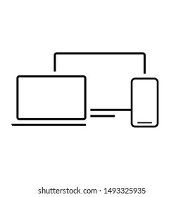 Devices. Monitor, phone and laptop with shadow on a white background. Vector illustration
