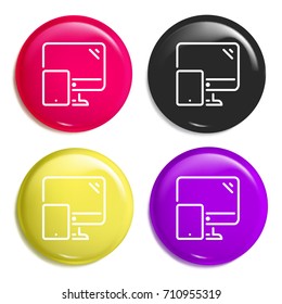 Devices multi color glossy badge icon set. Realistic shiny badge icon or logo mockup