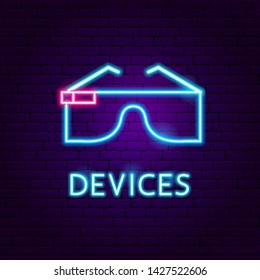 Devices Neon Label. Vector Illustration of Electronics Promotion.