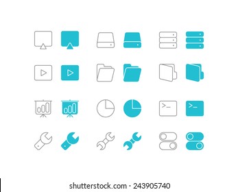 Devices and options set of icons in flat and line style