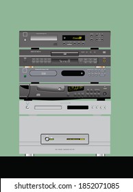 Devices for quality sound. CD-players. Vector image for illustrations.