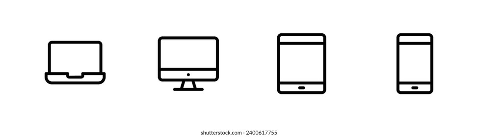 Devices related line icon set vector illustration