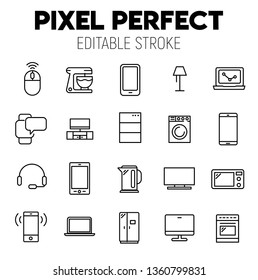 Devices related vector icon set. Well-crafted sign in thin line style with editable stroke. Vector symbols isolated on a white background. Pixel perfect. Editable stroke.