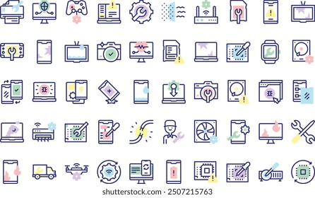 Devices repair icons collection is a vector illustration with editable stroke.