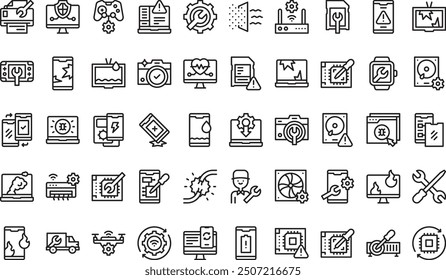 Devices repair icons collection is a vector illustration with editable stroke.