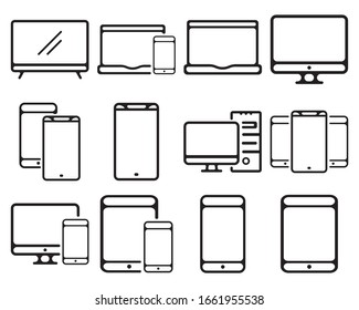 devices set icons. black simple flat vector stock illustration eps10. isolated on white background. Smartphone and pc screen