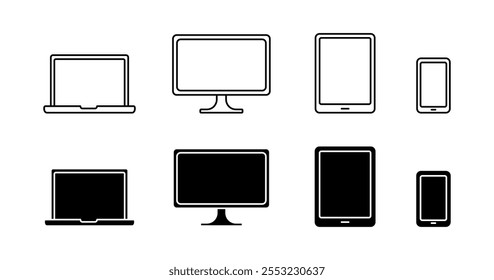 Devices set icons. Linear and silhouette style. Vector icons.