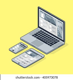 Devices set / Laptop / Tablet / Smartphone / isometric vector illustration 