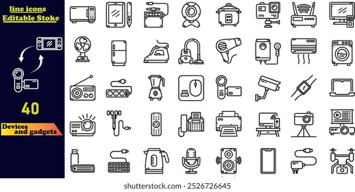 Devices set of web icons in line style. Electronic devices and gadgets icons for web and mobile app.