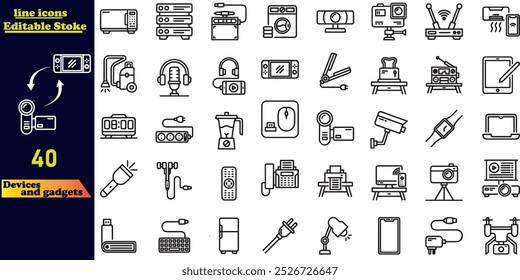 Devices set of web icons in line style. Electronic devices and gadgets icons for web and mobile app.