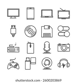 Devices set of web icons in line style. Electronic devices and gadgets icons .