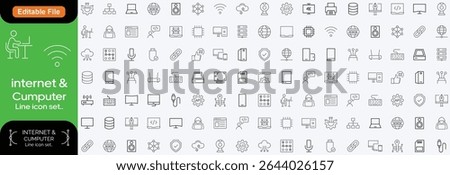Devices set of web icons in line style. Electronic devices and gadgets icons for web and mobile app. Smart devices, technology, computer monitor, smartphone, tablet, laptop, drone. Line icon set