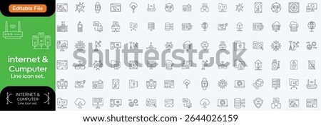 Devices set of web icons in line style. Electronic devices and gadgets icons for web and mobile app. Smart devices, technology, computer monitor, smartphone, tablet, laptop, drone. Line icon set