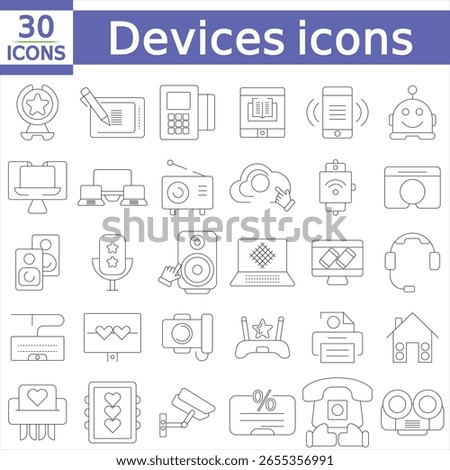 Devices set of web icons in line style. Electronic devices and gadgets icons