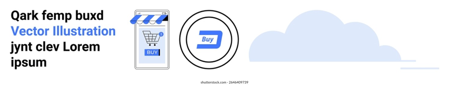 Dispositivos com ícone de carrinho de compras, botão Comprar e armazenamento em nuvem. Ideal para comércio eletrônico, compras on-line, armazenamento em nuvem, marketing digital, aplicativos móveis, serviços técnicos e interfaces da Web. Página inicial