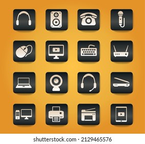 Devices symbols on black buttons on yellow background