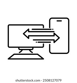 Devices sync icon. Outline style. Vector. Isolate on white background.