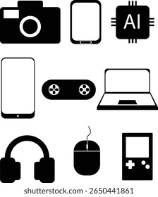 Ícones de dispositivos e gadgets técnicos definidos. Ícone da linha de dispositivos eletrônicos. Vetor.