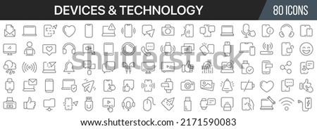 Devices and technology line icons collection. Big UI icon set in a flat design. Thin outline icons pack. Vector illustration EPS10