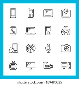 Devices and technology vector icons set, thin line style