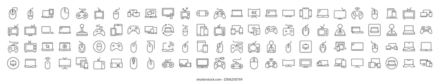 Devices Thin Line Icon Set. Editable Stroke. Suitable for Banners, Cards, Social Networks, Apps 