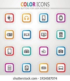 Devices vector flat button icons with colored outline and shadow