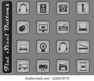 Devices vector web icons on the flat steel buttons