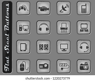 devices vector web icons on the flat steel buttons