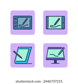 Devices for web graphics design line icon set. A tablet for a web designer, a device for drawing, a computer for graphics, laptop. Modern devices graphics concept. Vector illustrations for web design 