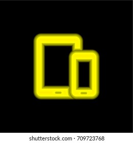 Devices yellow glowing neon ui ux icon. Glowing sign logo vector