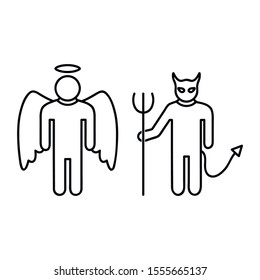 Devil and angel, bold line stick figure icon. The illustration is vector. Crafted with precision and eye for quality.