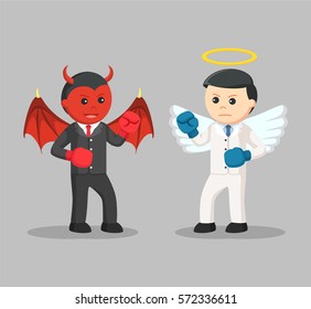 devil and angel businessman boxing