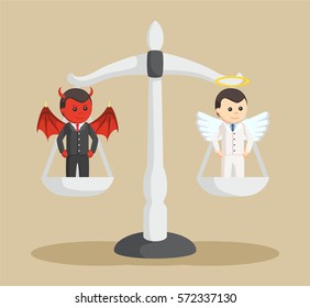 devil and angel businessman on balancing scale