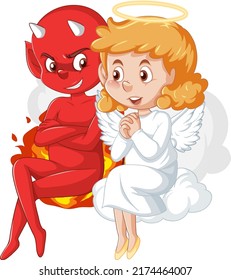 Devil and angel cartoon character on white background illustration