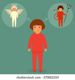 devil and angel, cartoon vector illustration, good and bad character