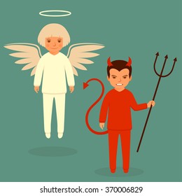 devil and angel, cartoon vector illustration, good and bad character