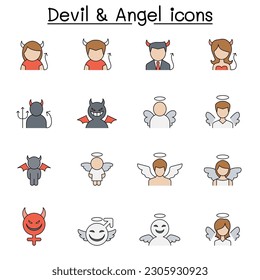 Devil and Angel color line icon set