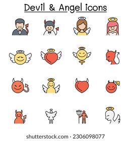Devil and Angel color line icon set