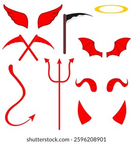 Devil and angel costume accessories on a white background.