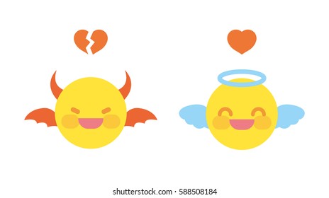 Devil And Angel Emoticon, Emoji. Vector EPS10